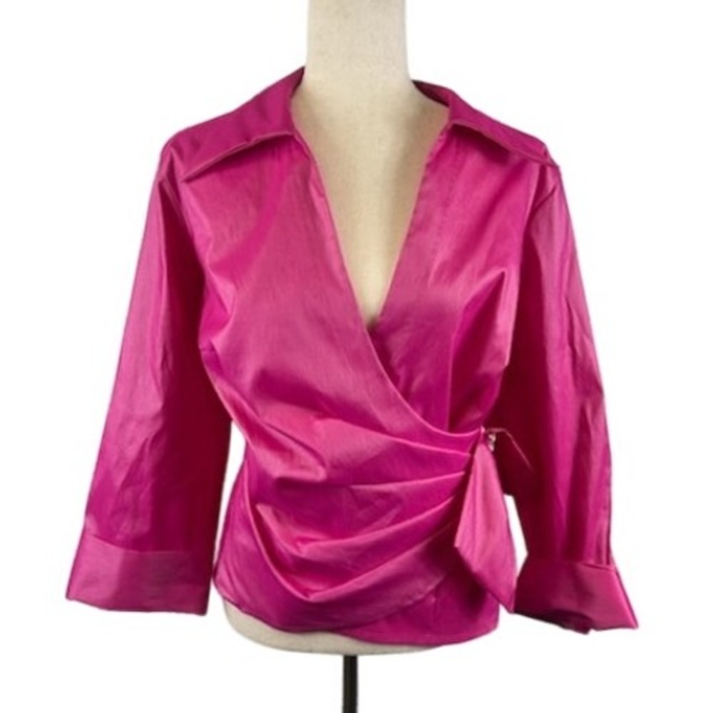 U3 Hot Pink Taffeta Blouse Jeweled Tie Jacket Top Cocktail Party Women's Size 20 - Picture 1 of 4